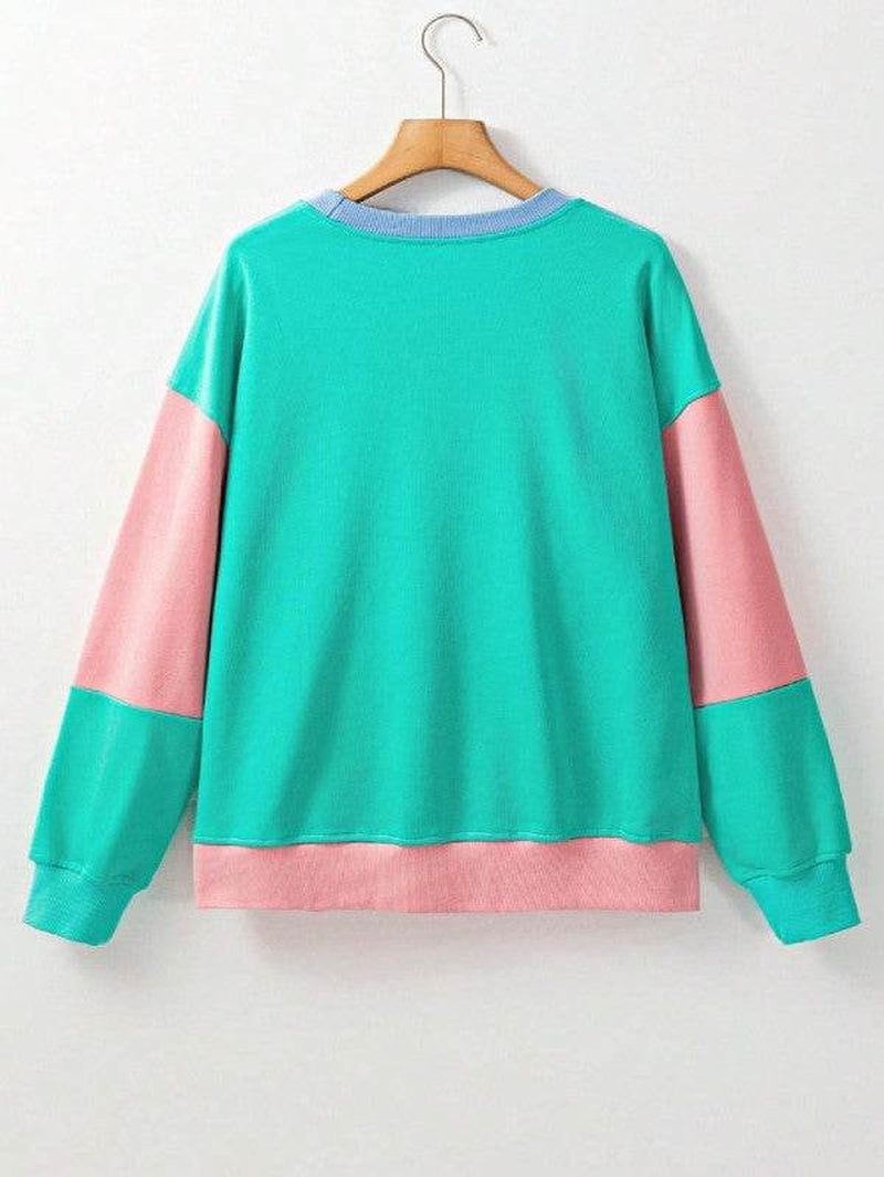 Cotton Colorblock Drop Shoulder Sweatshirt