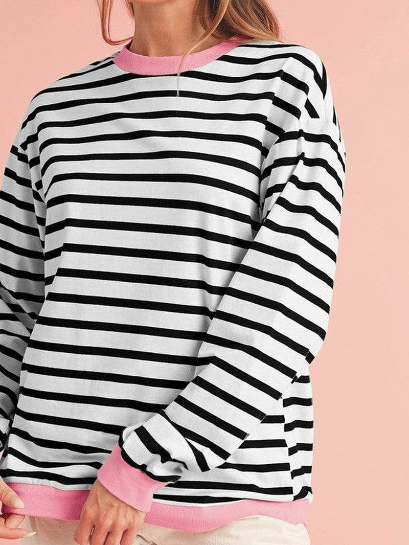 Cotton Stripe Drop Shoulder Sweatshirt