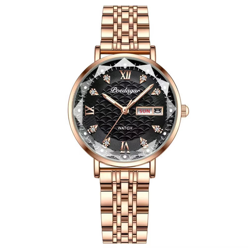 Original Luxury Women Watch Week Date Waterproof Luminous Stainless Steel Woman Watches Simple Trendy Ladies Wristwatch