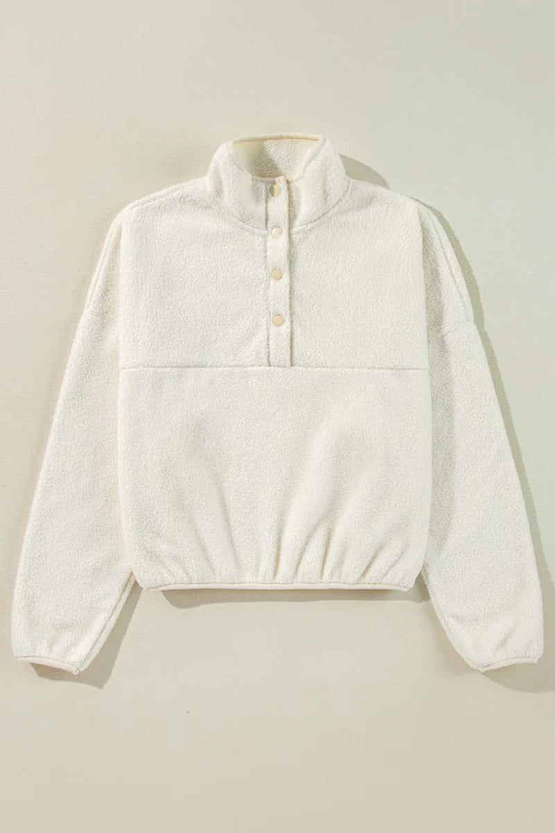 Fleece Placket Collar Drop Shoulder Sweatshirt
