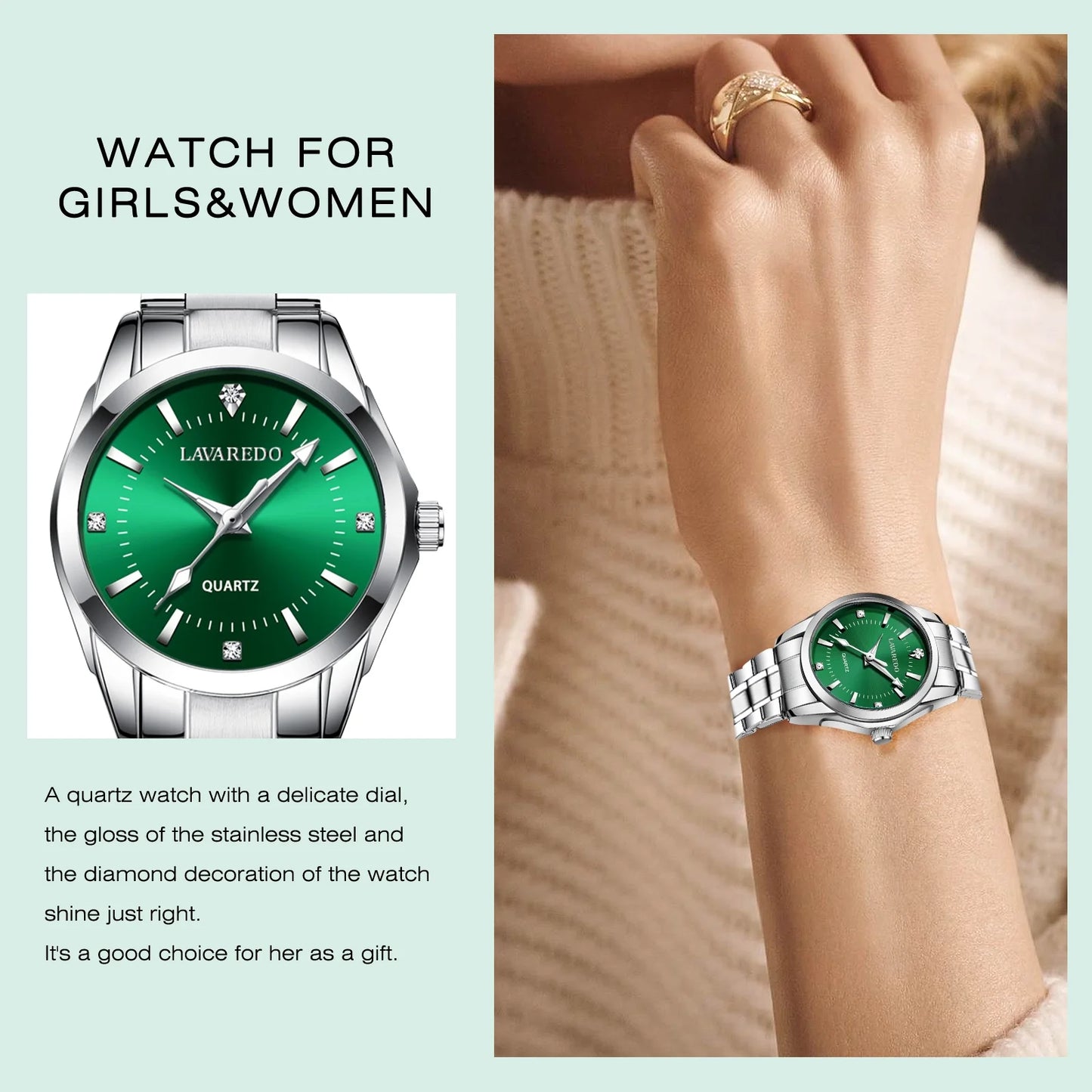 Women Watch Quartz Lady Wristwatch with Solid Stainess Steel Band Luminous Pointer 3ATM Waterproof Watch Gift for Woman