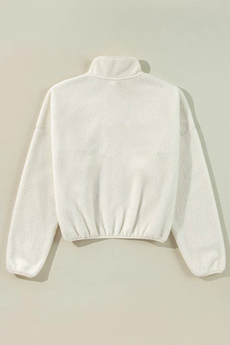Fleece Placket Collar Drop Shoulder Sweatshirt