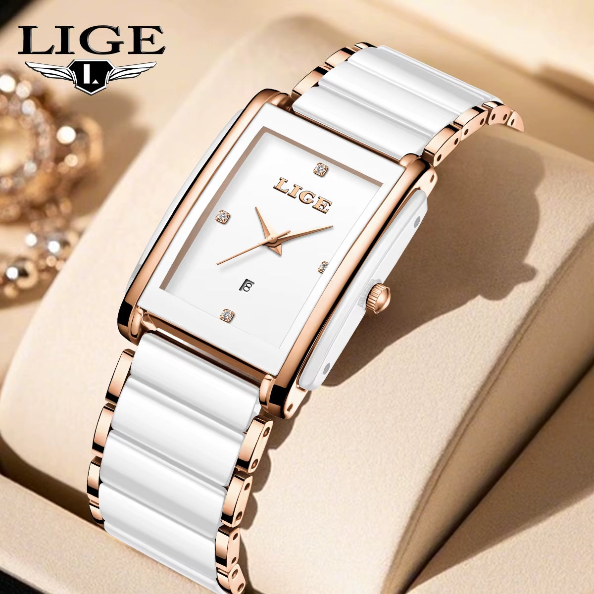 Fashion Square Quartz Woman Watches Ceramics Elegant Simple Diamond Auto Date Romantic Birthday Gift Leisure Wristwatch New