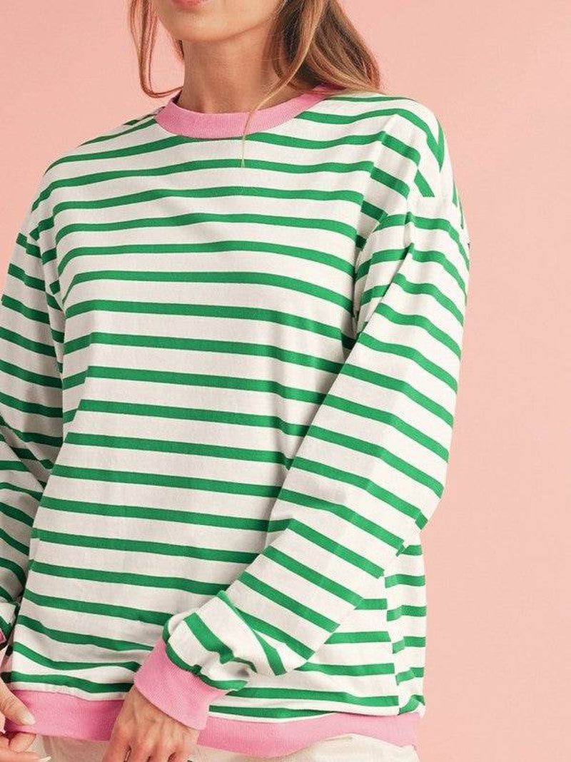 Cotton Stripe Drop Shoulder Sweatshirt