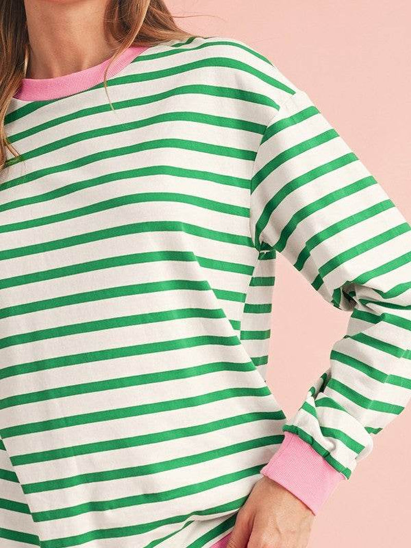 Cotton Stripe Drop Shoulder Sweatshirt