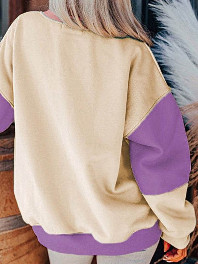Cotton Colorblock Drop Shoulder Sweatshirt