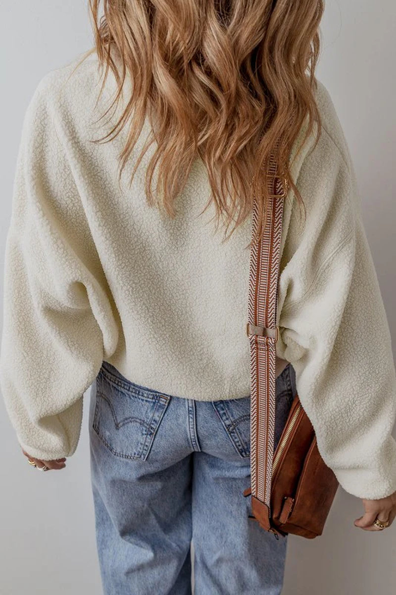 Fleece Placket Collar Drop Shoulder Sweatshirt