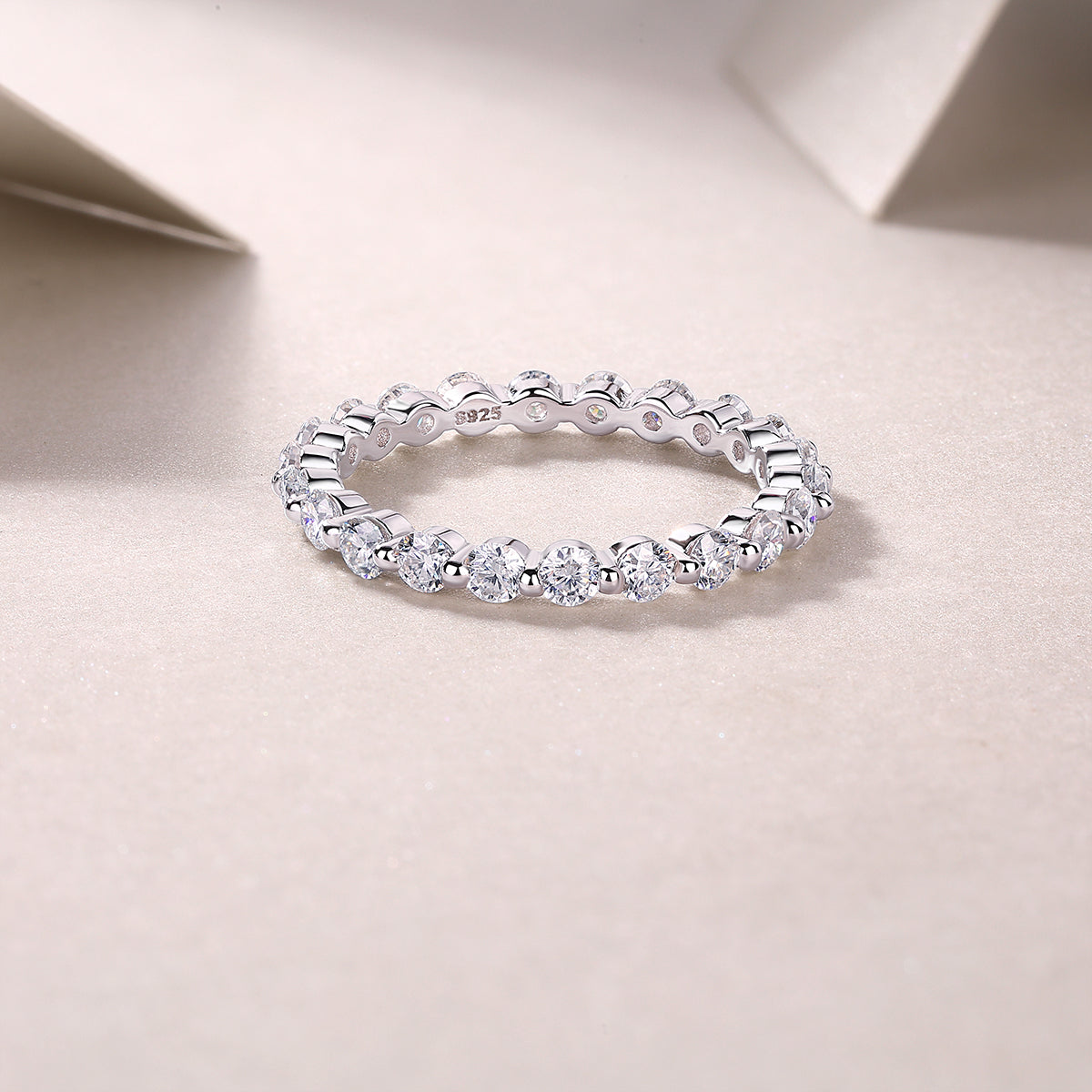 Row of Diamonds, Moissanite Rings, Silver Rings, Luxury Fashion Rings