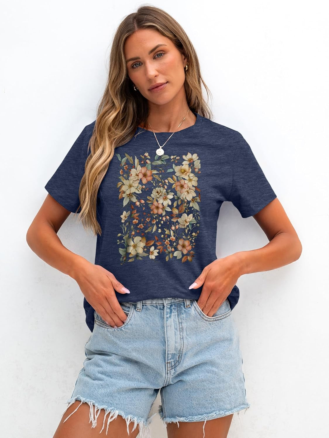 Women T Shirts Boho Graphic Tees Floral Loose Fits Casual Tops Summer Short Sleeves Shirts