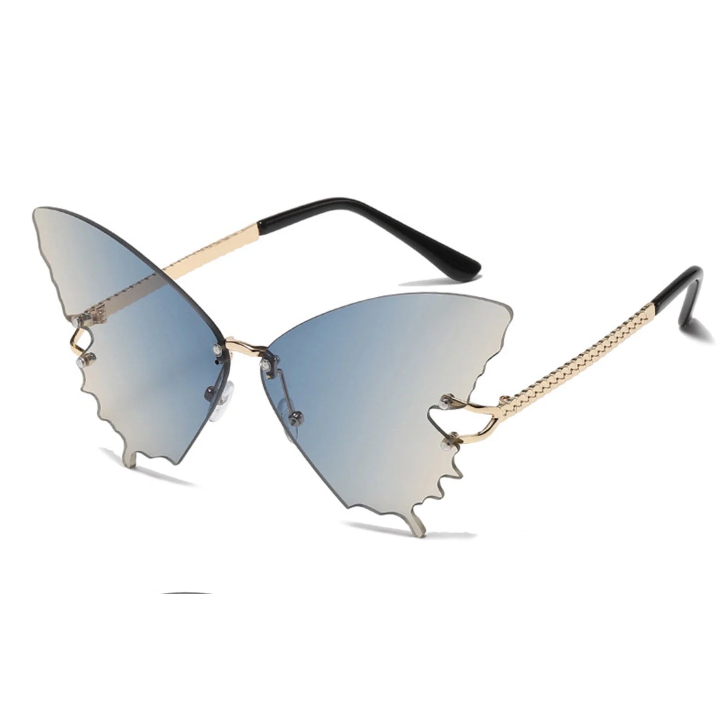Womens Sunglasses, Rimless Butterfly Sunglasses Rhinestone Bling Sun Glasses Trendy Gradient Butterfly Shaped Sunglasses for Women