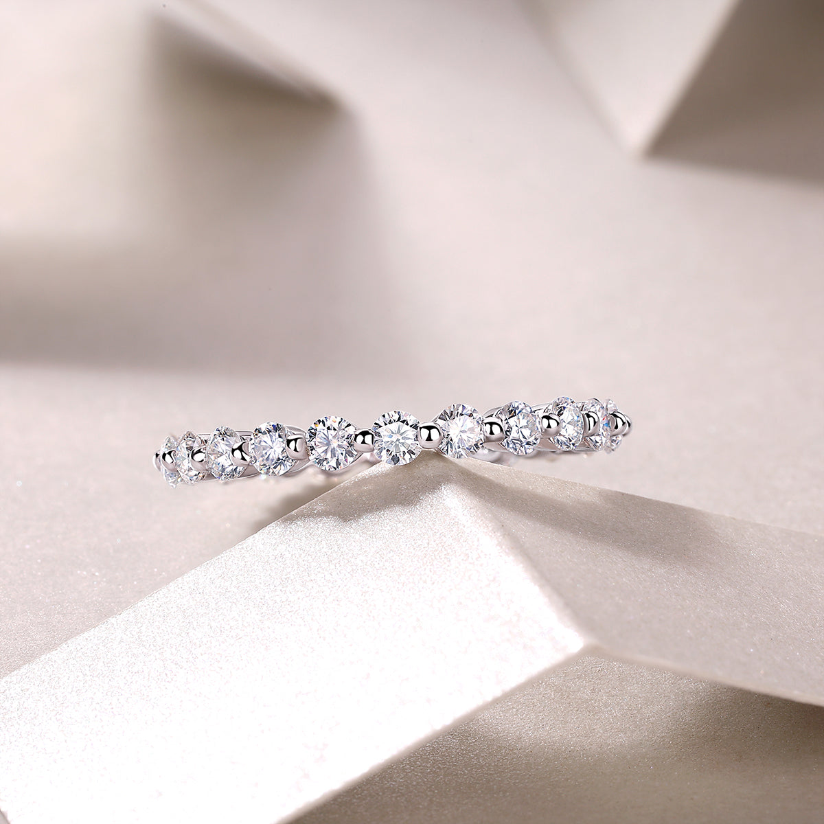 Row of Diamonds, Moissanite Rings, Silver Rings, Luxury Fashion Rings