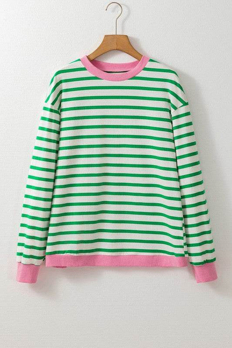 Cotton Stripe Drop Shoulder Sweatshirt