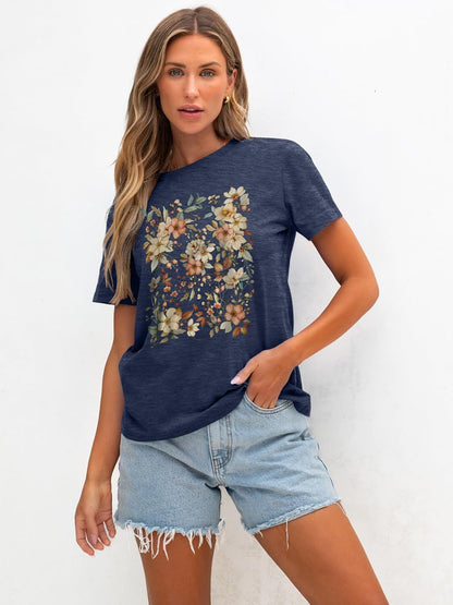Women T Shirts Boho Graphic Tees Floral Loose Fits Casual Tops Summer Short Sleeves Shirts