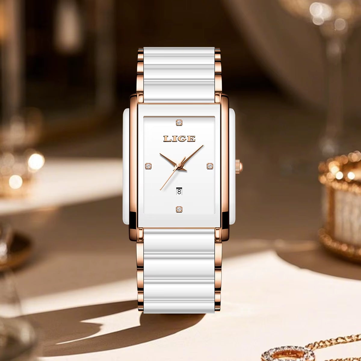 Fashion Square Quartz Woman Watches Ceramics Elegant Simple Diamond Auto Date Romantic Birthday Gift Leisure Wristwatch New