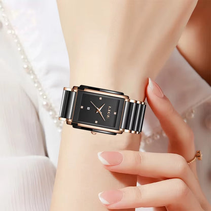 Fashion Square Quartz Woman Watches Ceramics Elegant Simple Diamond Auto Date Romantic Birthday Gift Leisure Wristwatch New