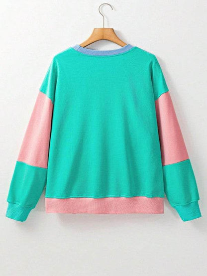 Cotton Colorblock Drop Shoulder Sweatshirt