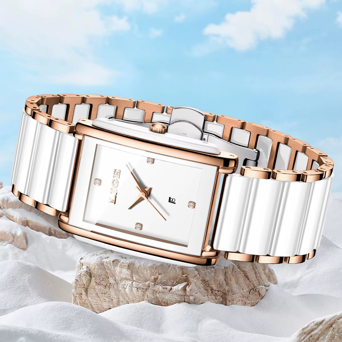 Fashion Square Quartz Woman Watches Ceramics Elegant Simple Diamond Auto Date Romantic Birthday Gift Leisure Wristwatch New