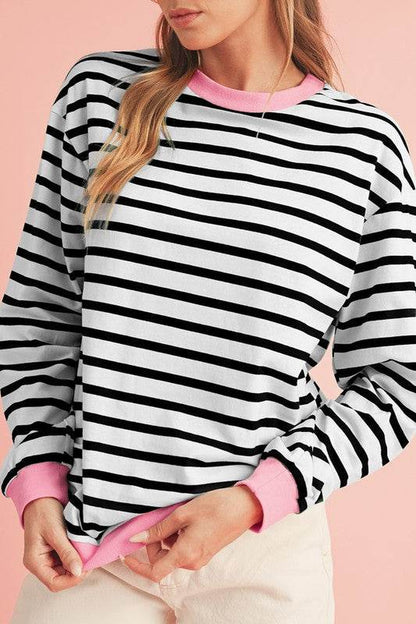 Cotton Stripe Drop Shoulder Sweatshirt