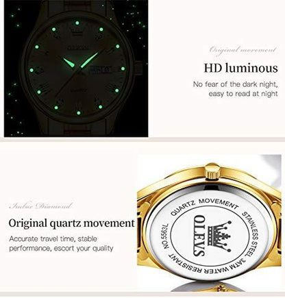 Gold Watches for Women Classic Stainless Steel Waterproof Womens Wrist Watch Small Face Ladies Watches with Day Date Analog Quartz Dress Women'S Watch Casual Gold Silver Black Dial Female Watch
