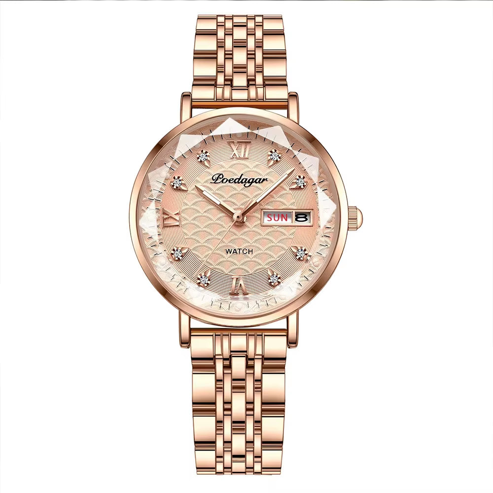 Original Luxury Women Watch Week Date Waterproof Luminous Stainless Steel Woman Watches Simple Trendy Ladies Wristwatch