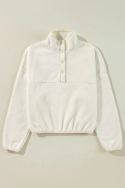 Fleece Placket Collar Drop Shoulder Sweatshirt