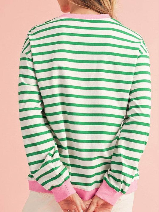 Cotton Stripe Drop Shoulder Sweatshirt