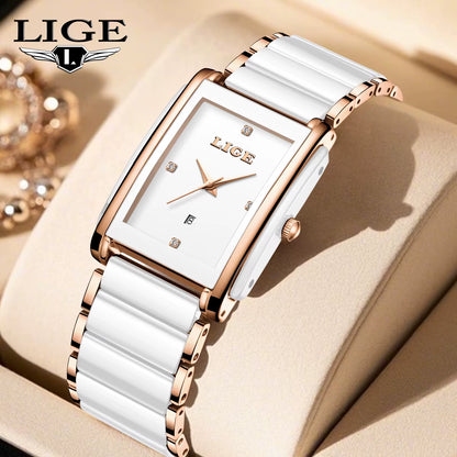 Fashion Square Quartz Woman Watches Ceramics Elegant Simple Diamond Auto Date Romantic Birthday Gift Leisure Wristwatch New