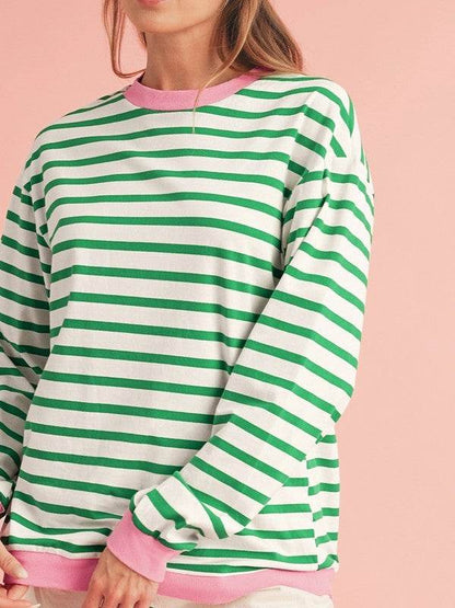 Cotton Stripe Drop Shoulder Sweatshirt