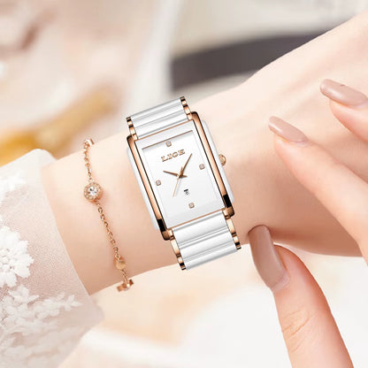 Fashion Square Quartz Woman Watches Ceramics Elegant Simple Diamond Auto Date Romantic Birthday Gift Leisure Wristwatch New