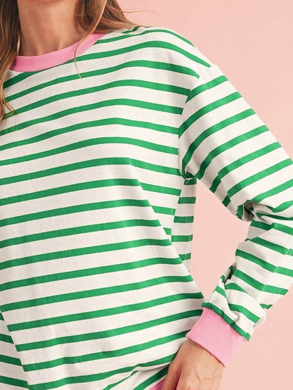 Cotton Stripe Drop Shoulder Sweatshirt
