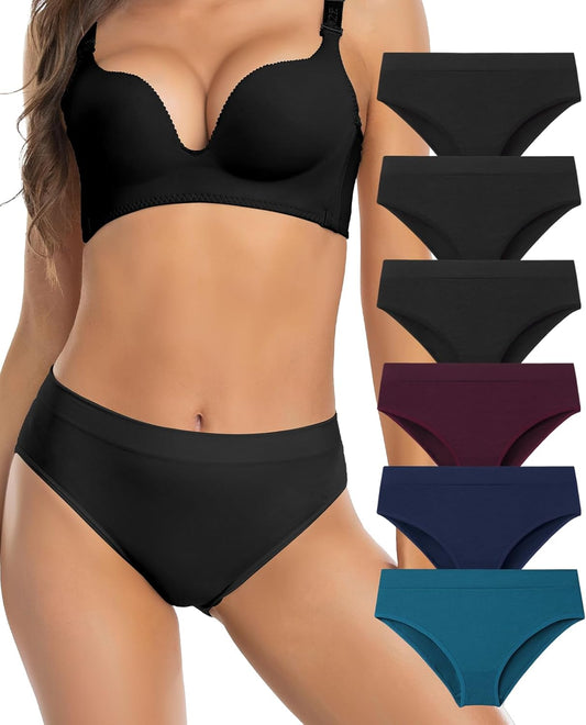 Womens Bikini Panties Seamless Underwear, Soft Stretch Cheekini Hipster Briefs 6 Pack