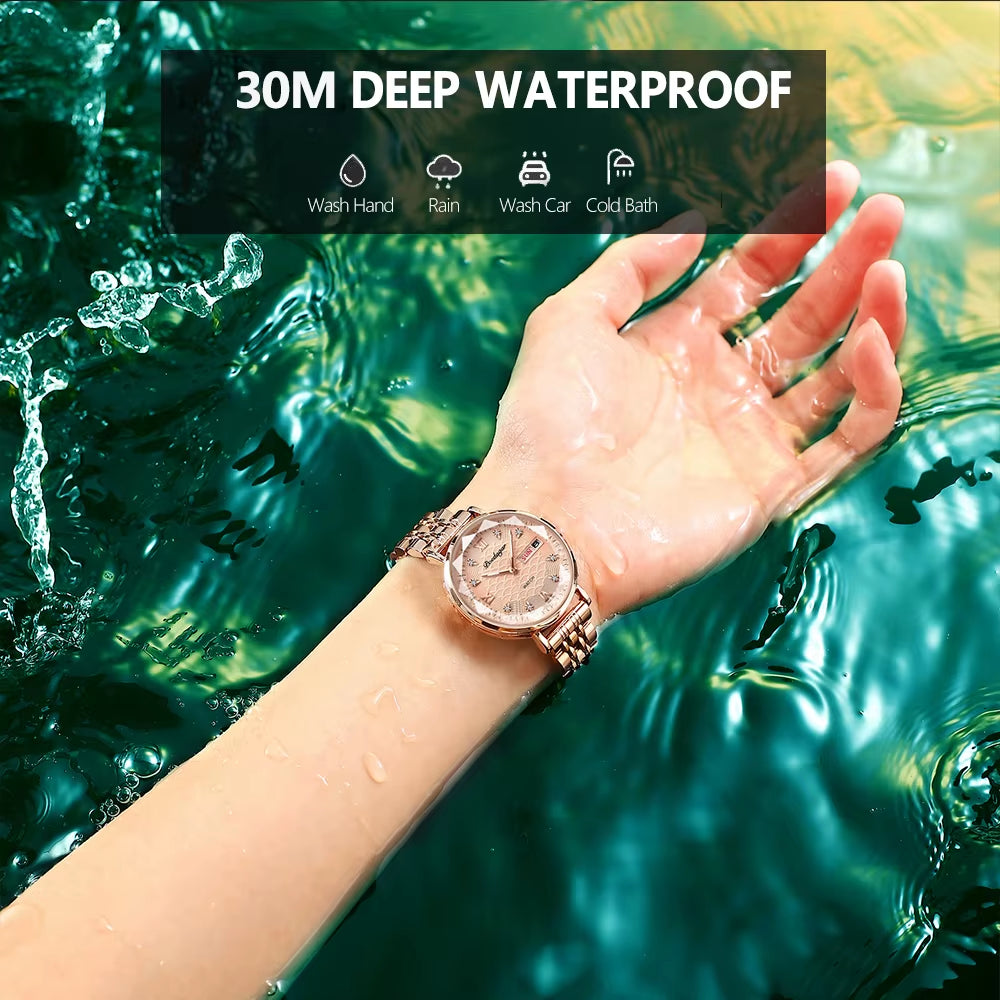 Original Luxury Women Watch Week Date Waterproof Luminous Stainless Steel Woman Watches Simple Trendy Ladies Wristwatch