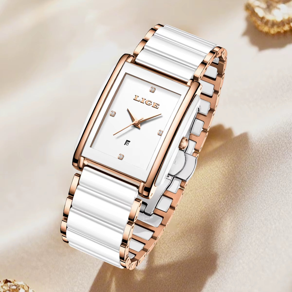 Fashion Square Quartz Woman Watches Ceramics Elegant Simple Diamond Auto Date Romantic Birthday Gift Leisure Wristwatch New