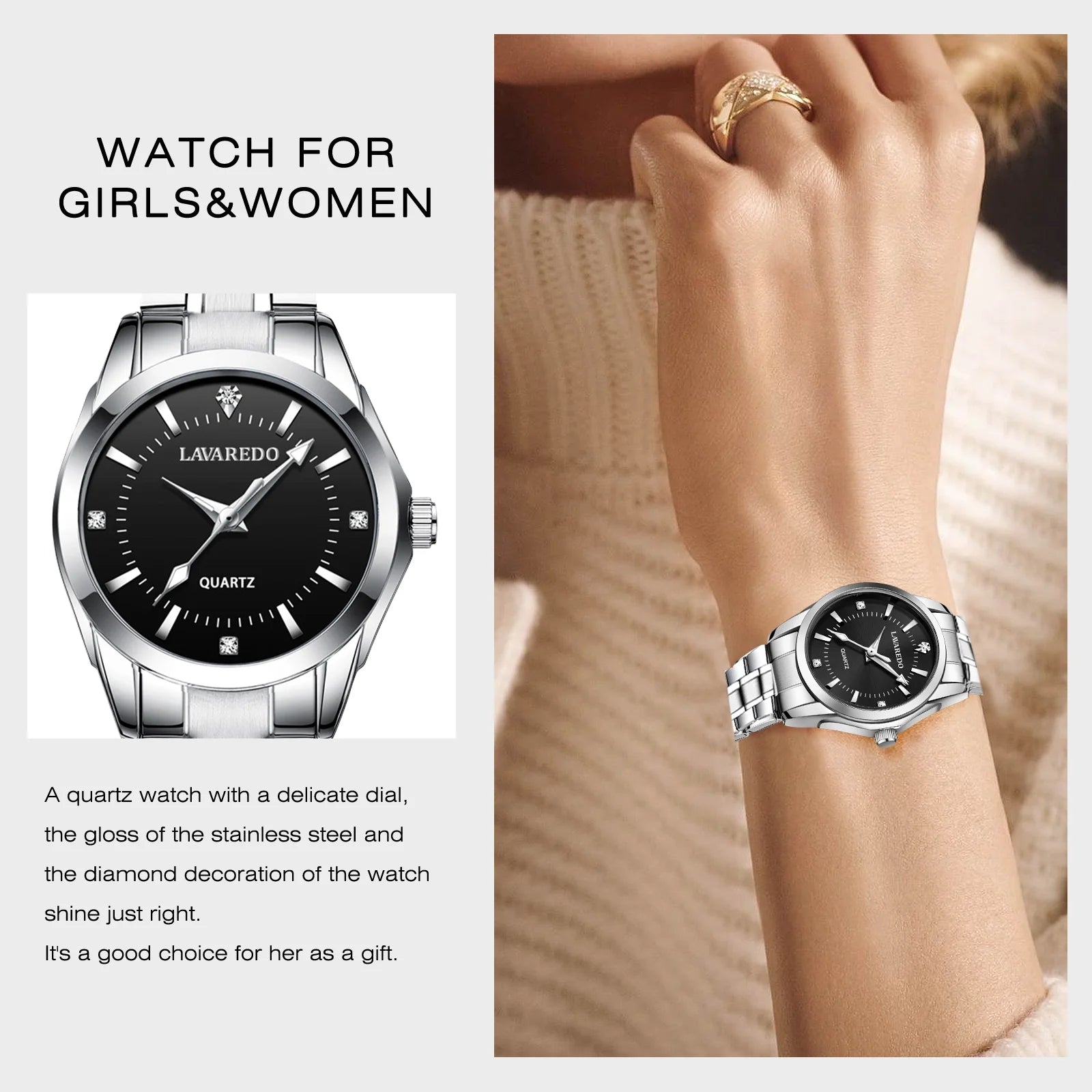 Women Watch Classic Quartz Wristwatch for Woman Solid Stainess Steel Band Luminous Pointer 3ATM Waterproof Watch Gift for Woman