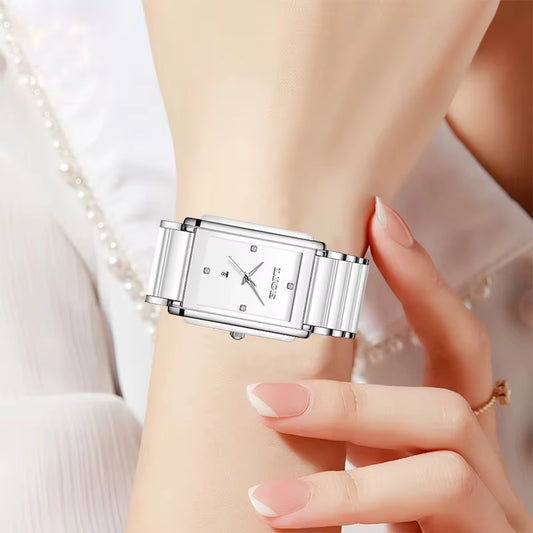Fashion Square Quartz Woman Watches Ceramics Elegant Simple Diamond Auto Date Romantic Birthday Gift Leisure Wristwatch New