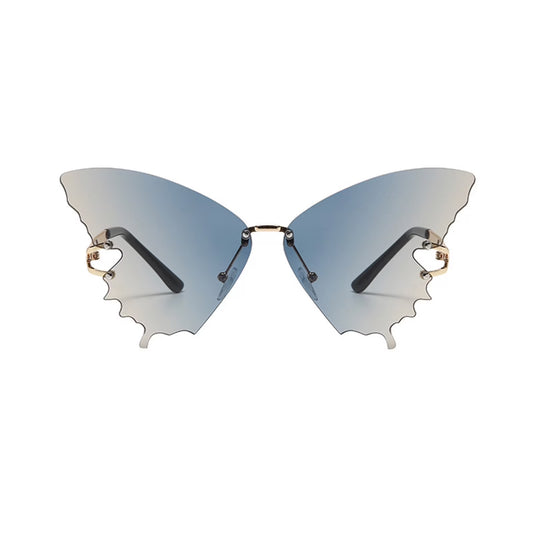 Womens Sunglasses, Rimless Butterfly Sunglasses Rhinestone Bling Sun Glasses Trendy Gradient Butterfly Shaped Sunglasses for Women