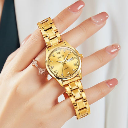Gold Watches for Women Classic Stainless Steel Waterproof Womens Wrist Watch Small Face Ladies Watches with Day Date Analog Quartz Dress Women'S Watch Casual Gold Silver Black Dial Female Watch