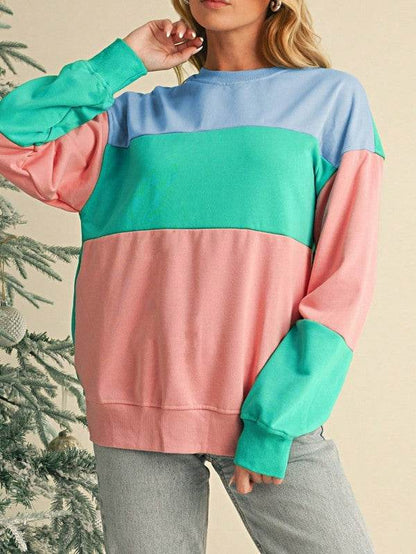 Cotton Colorblock Drop Shoulder Sweatshirt