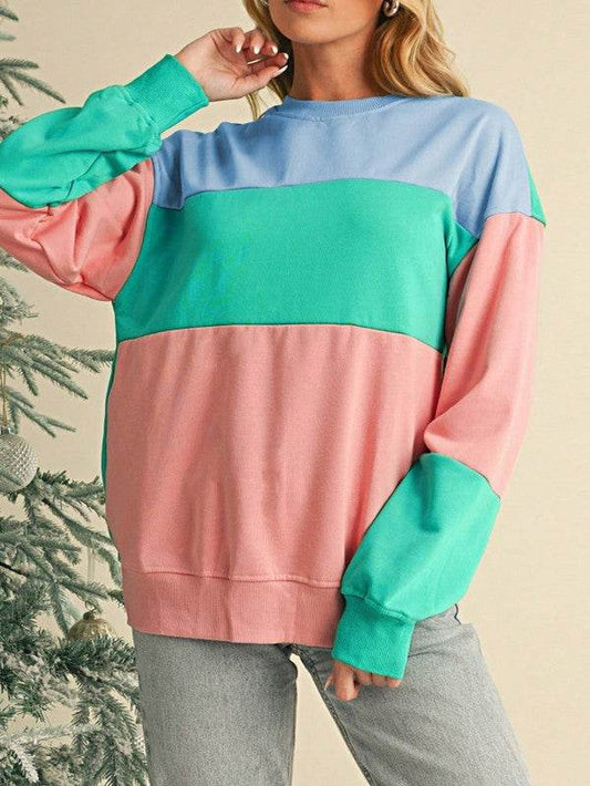 Cotton Colorblock Drop Shoulder Sweatshirt