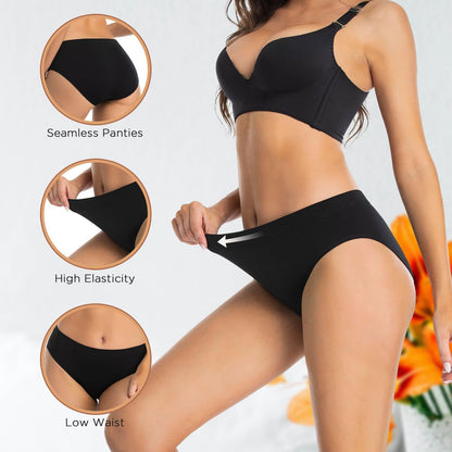 Womens Bikini Panties Seamless Underwear, Soft Stretch Cheekini Hipster Briefs 6 Pack