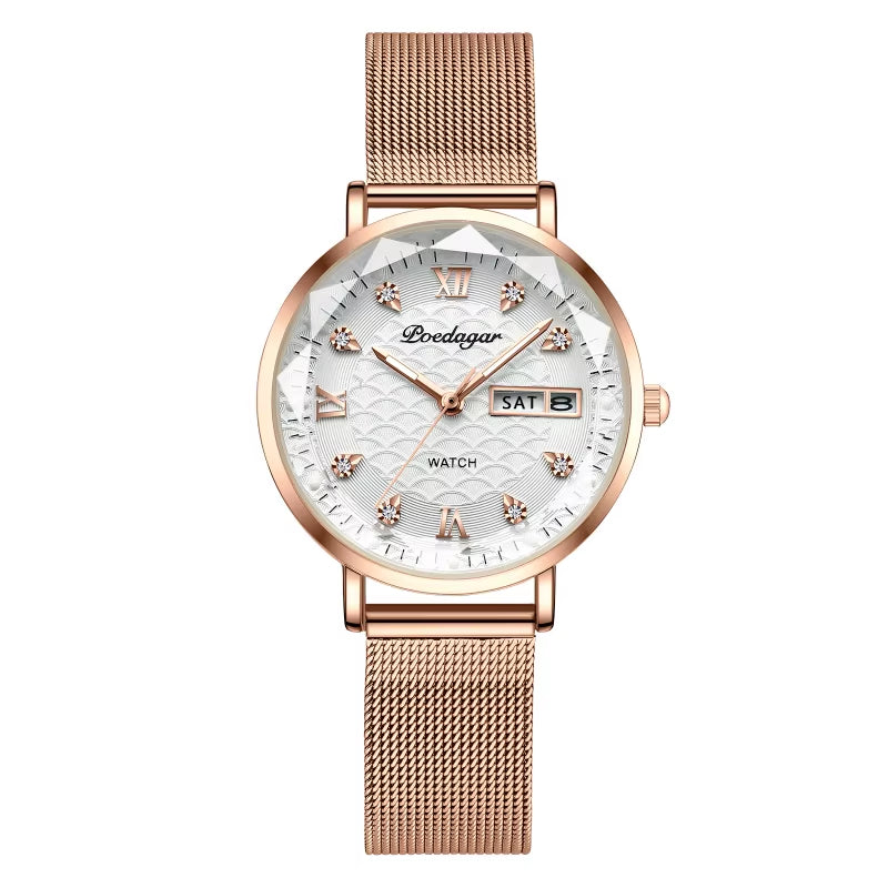 Original Luxury Women Watch Week Date Waterproof Luminous Stainless Steel Woman Watches Simple Trendy Ladies Wristwatch