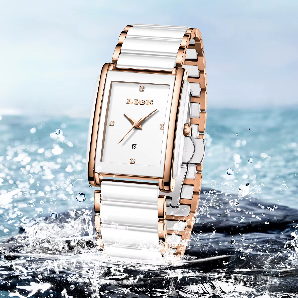 Fashion Square Quartz Woman Watches Ceramics Elegant Simple Diamond Auto Date Romantic Birthday Gift Leisure Wristwatch New