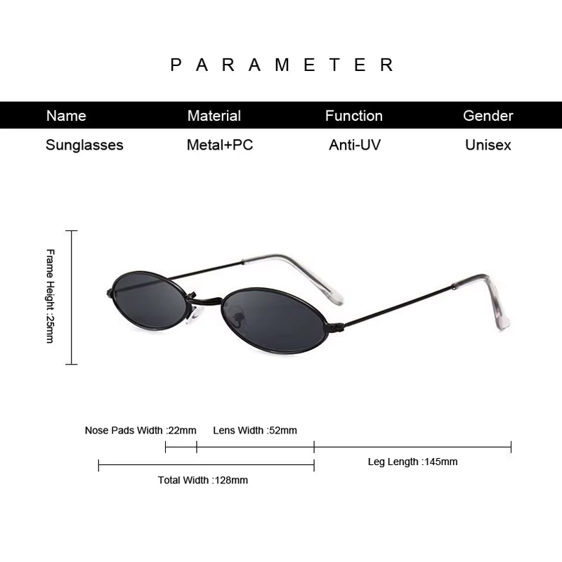 Fashion Woman Sunglasses Famous Oval Sun Glasses Female Luxury Brand Metal round Rays Frames Black Small Cheap Eyewear Oculos