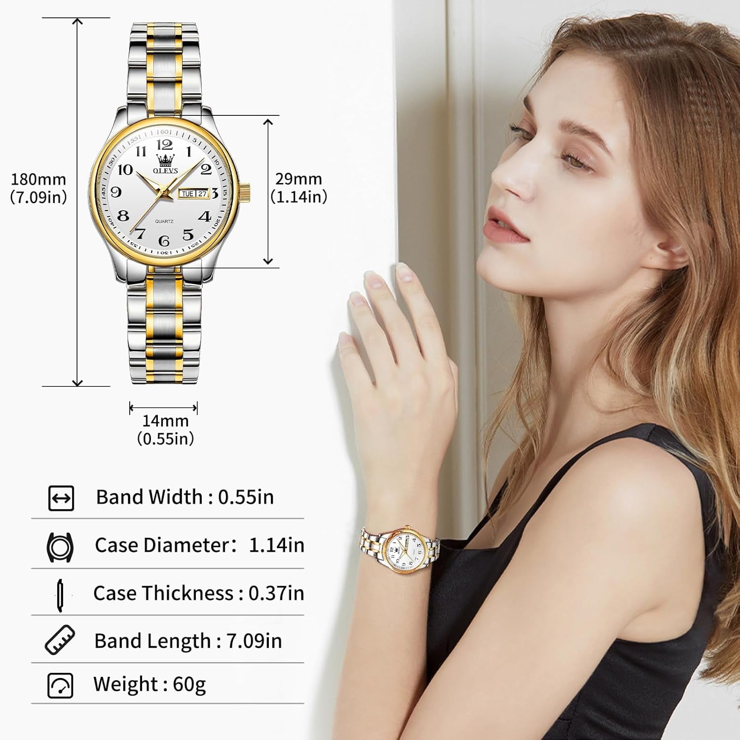 Luxury Ladies Watches,Women'S Watch with Day and Date,Female Watch for Small Wrist,Gold Stainless Steel Watches for Women,Easy Read Ladies Wrist Watches Waterproof（Adjustable Strap